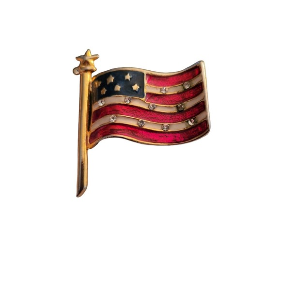 Vintage Patriot Flag Brooch Pin Gold Tone Enamel - Picture 2 of 4